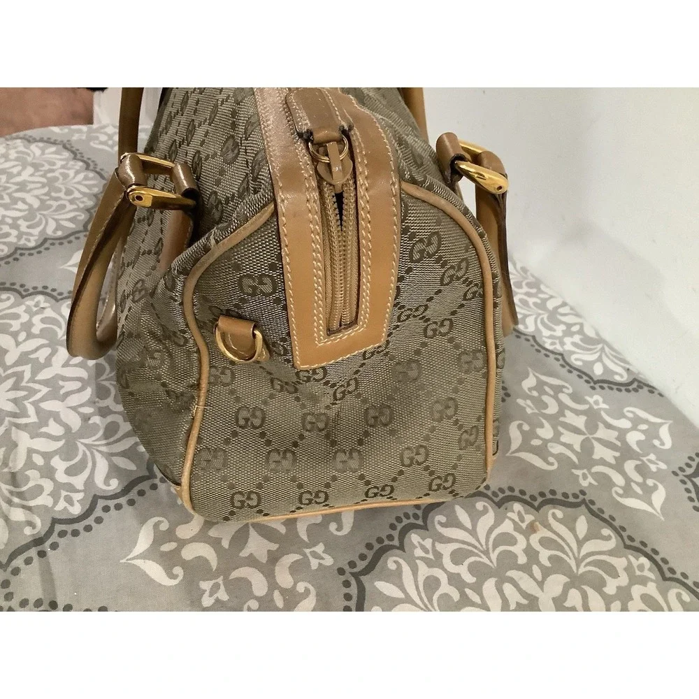 Vintage Gucci Monogram Boston Canvas Leather Handbag Shoulder Bag Made in Italy - Picture 2 of 11